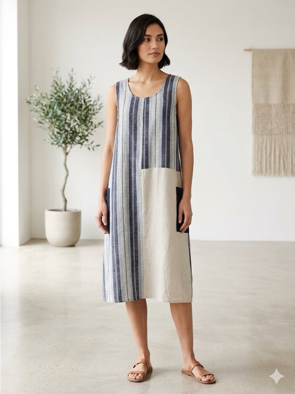 FOIL New Zealand Striped Linen Shift Dress Size 10